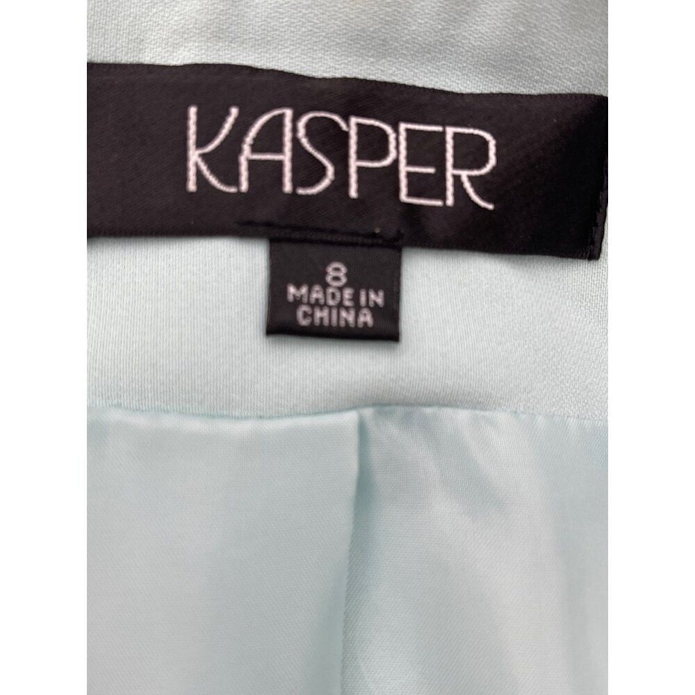 Kasper Women Long Sleeve Mint with Black Stitching Open Front Jacket Size 8 - Picture 8 of 8